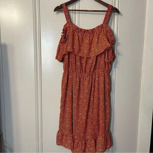 Liberty Love Burnt Orange Polka Dot Ruffled Off The Shoulder Midi knee Dress 2XL